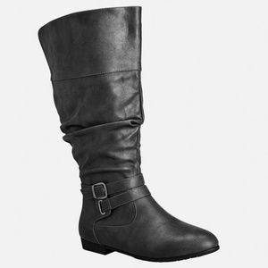 Cole Ruched Black Extended Calf Boots - Size 8W